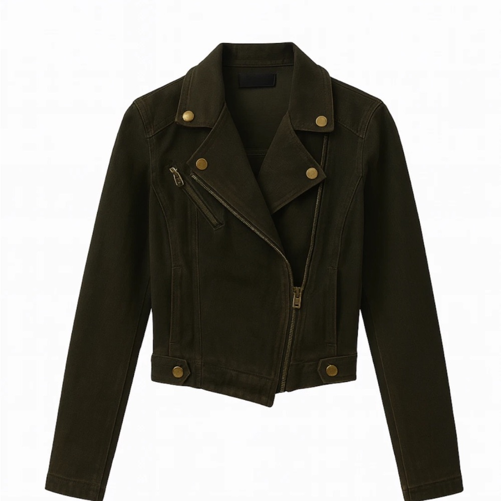 Sugar Lips Asymmetric Zip Denim Moto Jacket XS Black